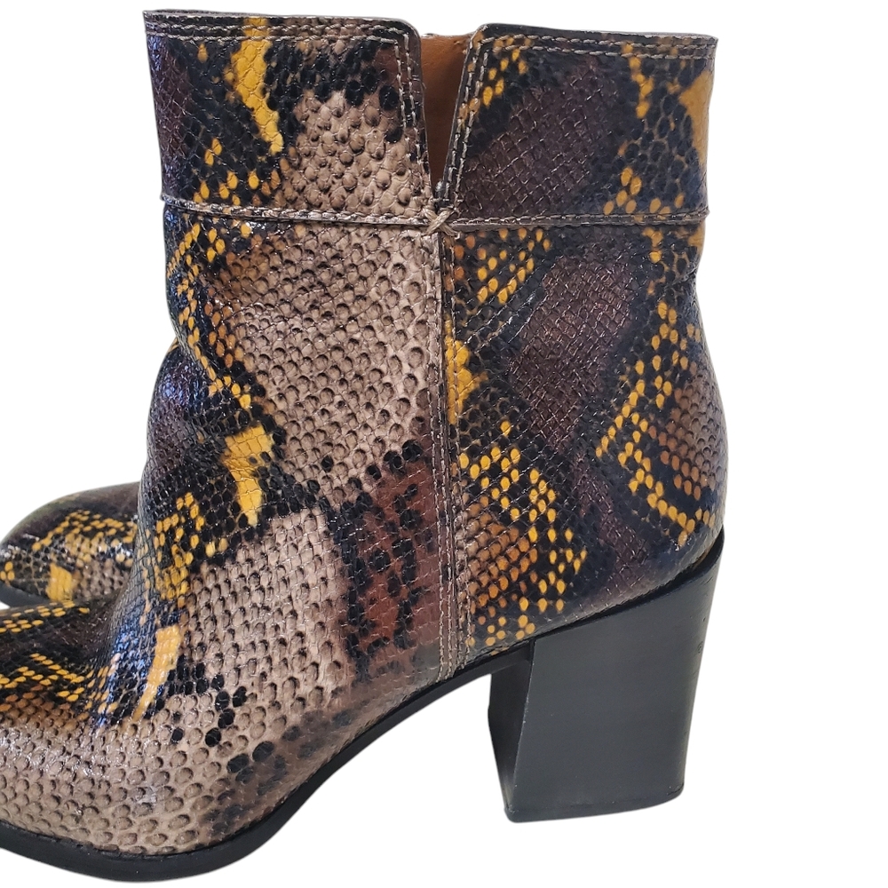Franco Sarto Leather Boot Snake Print Square Toe - Picture 4 of 13